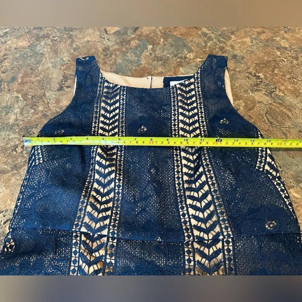 Anthropologie Georgia Navy Blue/ Marine Eyelet Overlay Lace Mini Dress